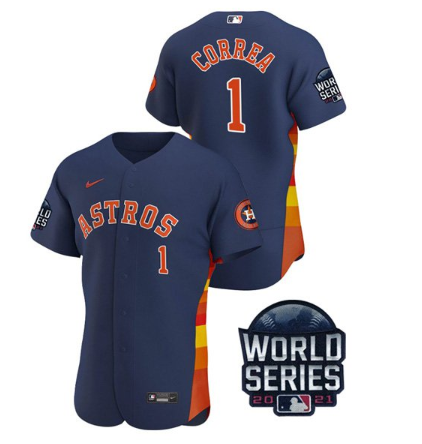 Men's Houston Astros #1 Carlos Correa 2021 Navy World Series Flex Base Stitched Baseball Jersey